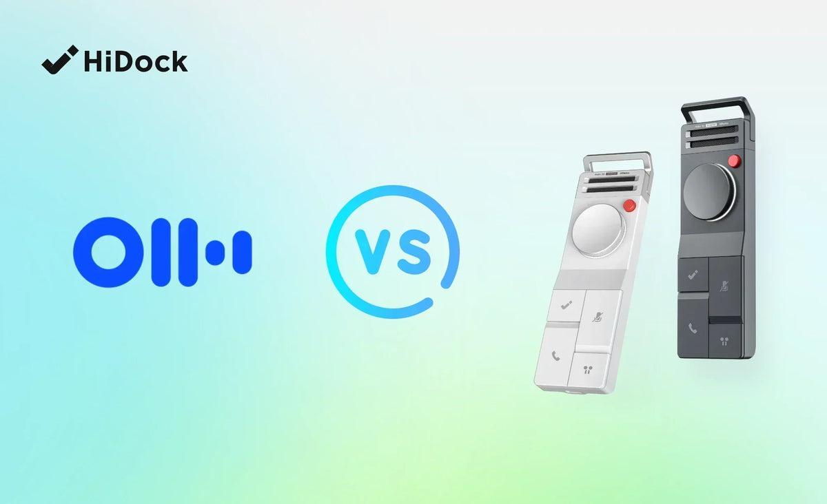 Otter.ai app compared with HiDock P1 as a dedicated AI recorder