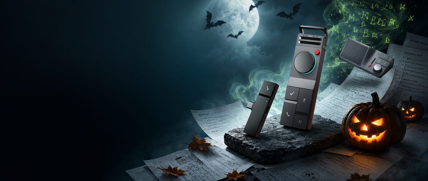 HiDock Halloween Sale — a full moon, bats, pumpkins and HiDock devices