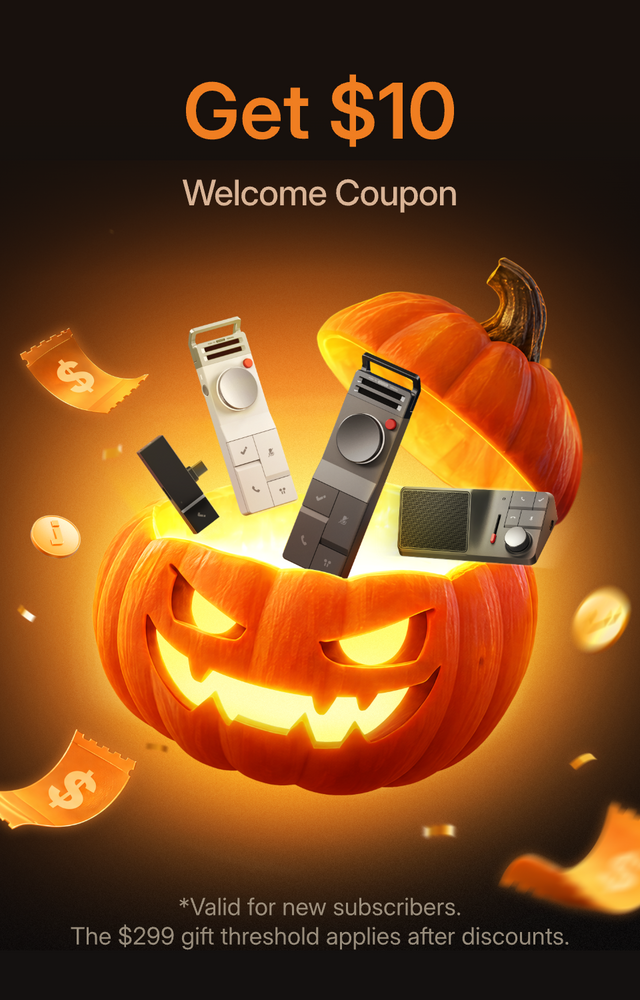 Get $10 Welcome Coupon — HiDock devices emerging from a glowing Halloween pumpkin
